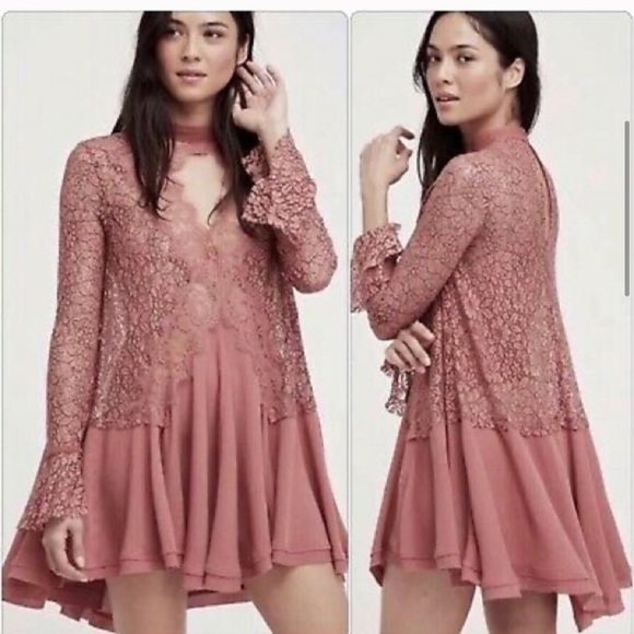 Free People Tops - Free People Dusty Rose lace mini dress/tunic
